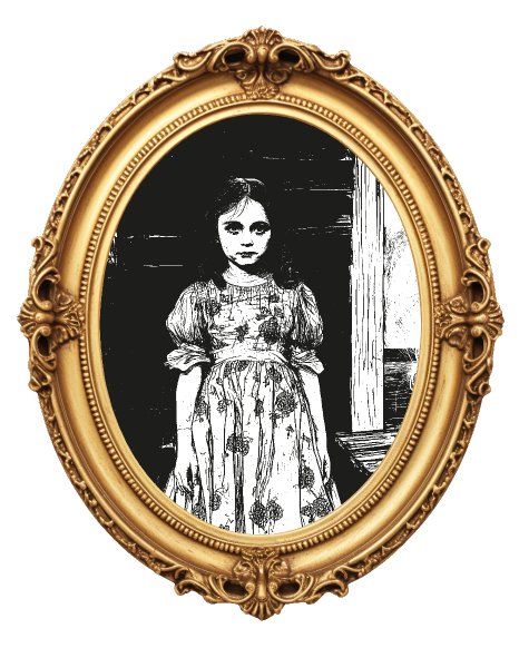 a black and white sketch of a young girl in a mirror at mahogany creek inn